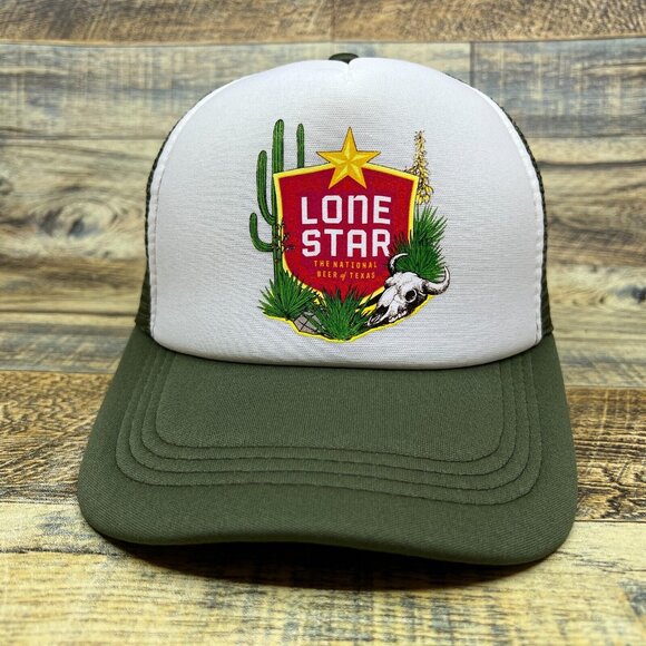 Defunct Lone Star Beer Unisex Trucker Hat Olive Snapback Texas Cactus Ball Cap - Picture 2 of 8